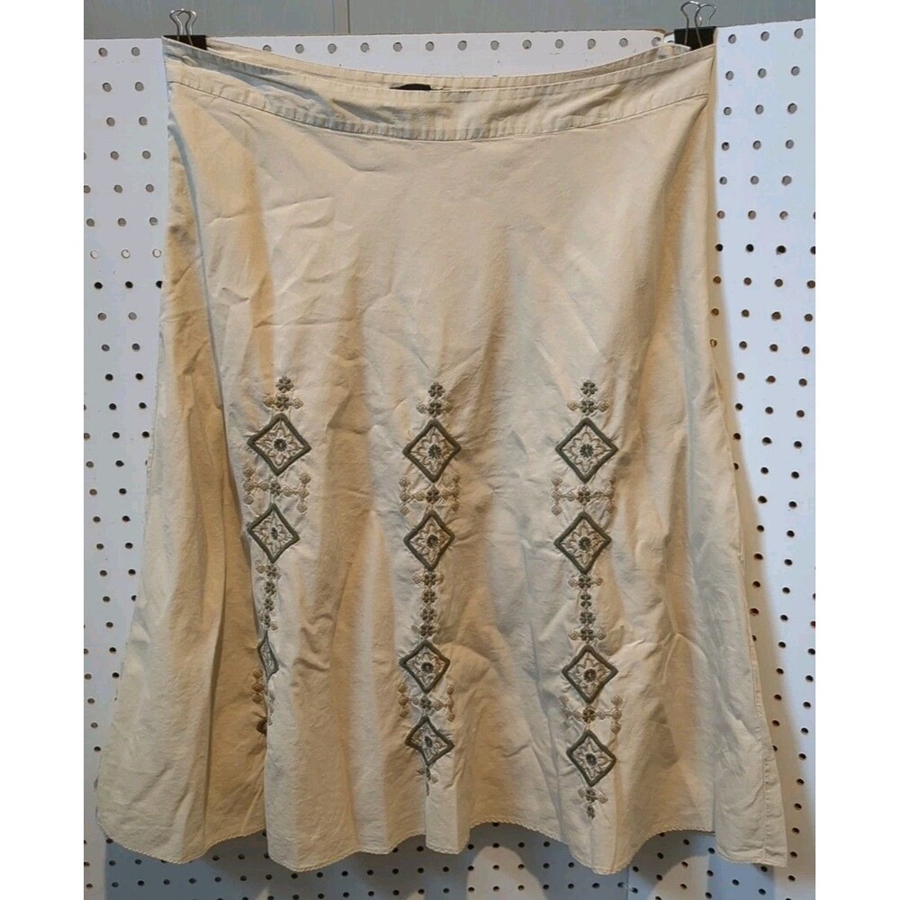 Banana Republic Skirt Size 12 Embroidered Brown Floral Khaki Hippie Nature